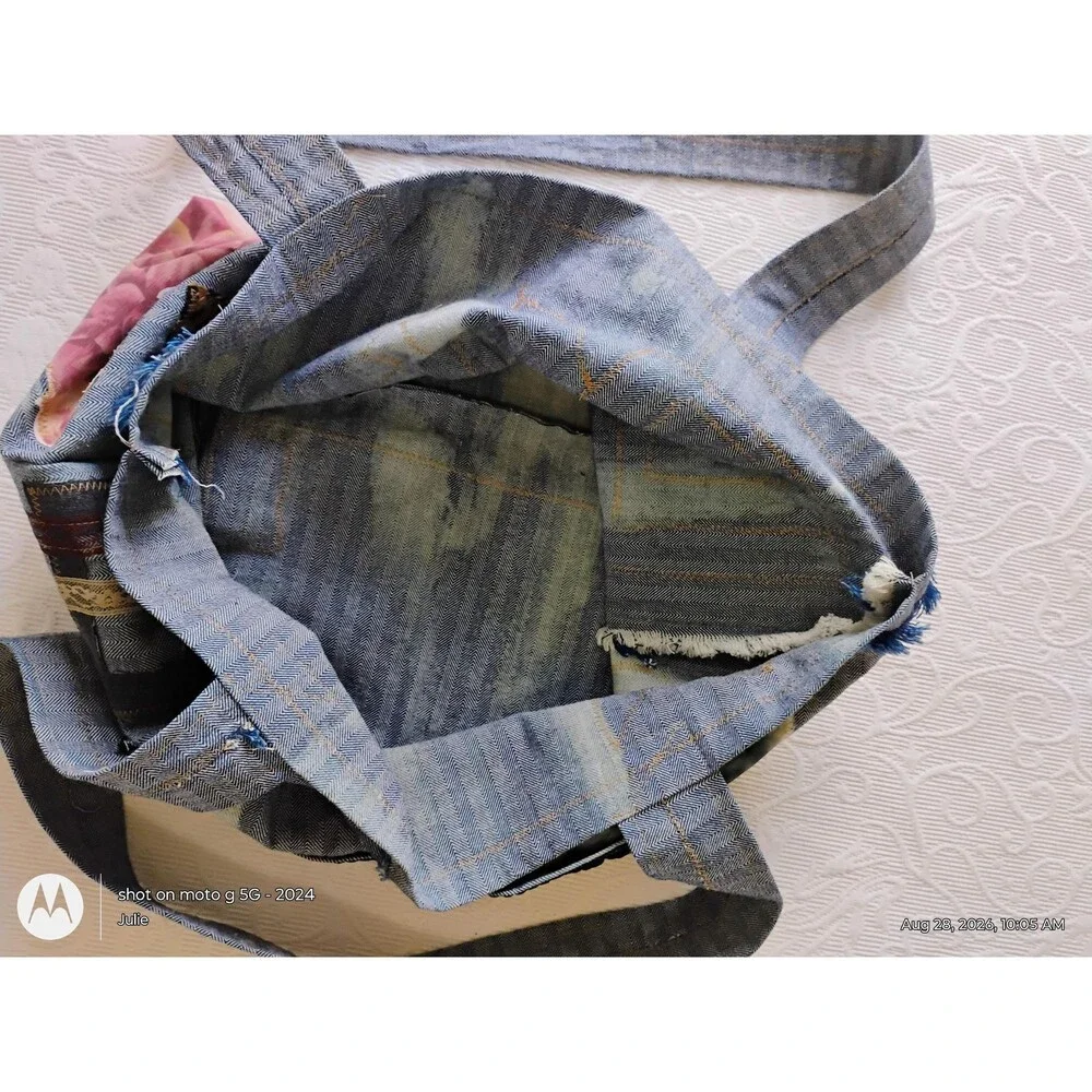 Denim Patchwork Tote Bag Applique Reclaimed Fabric Oversized Boho Handbag